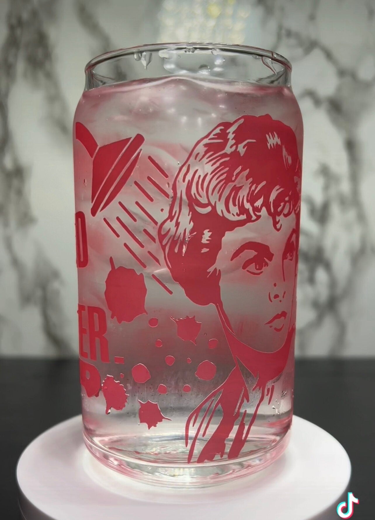 Psycho Norman Bates Bates Motel color changing permanent vinyl on a libbey beer can glass