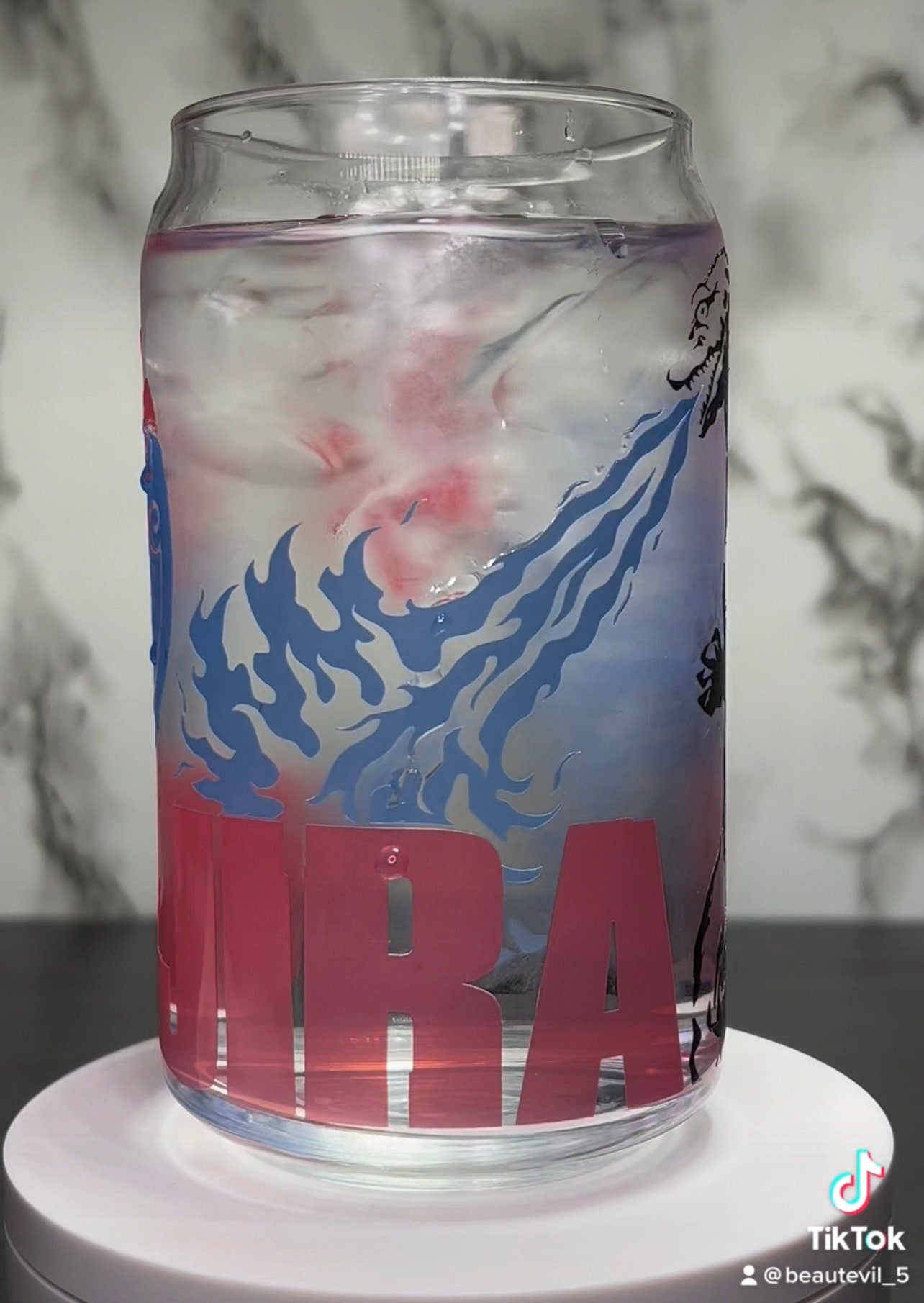 Gojira Godzilla color changing permanent vinyl on a libbey beer can glass
