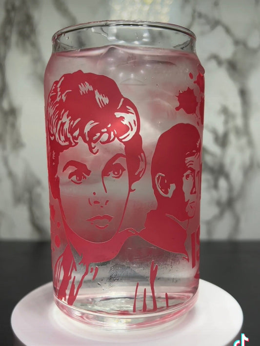 Psycho Norman Bates Bates Motel color changing permanent vinyl on a libbey beer can glass