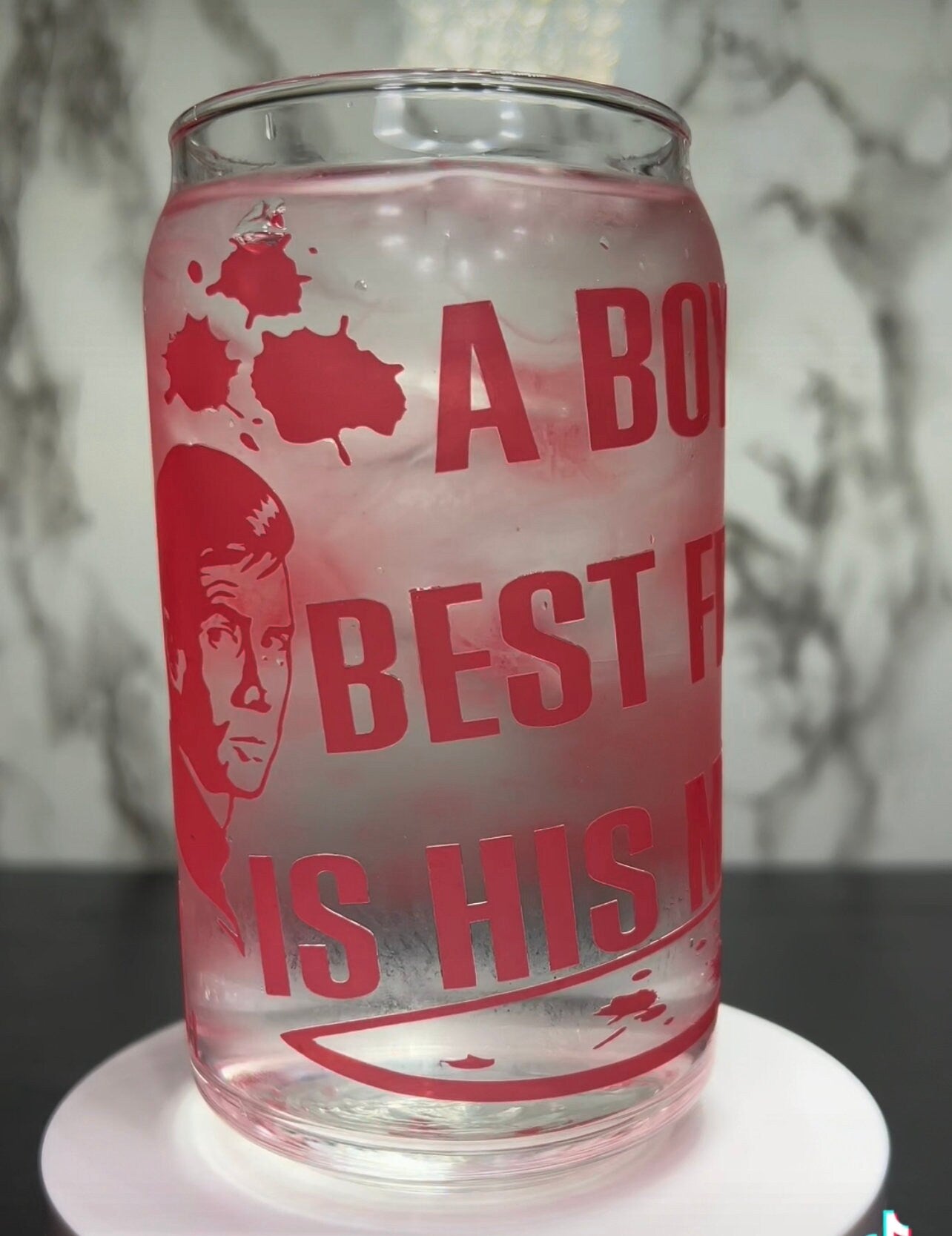 Psycho Norman Bates Bates Motel color changing permanent vinyl on a libbey beer can glass