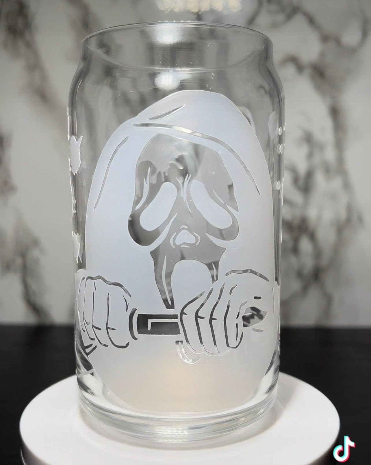 Scream Carpenter Sisters color changing red permanent vinyl on libbey beer can glass
