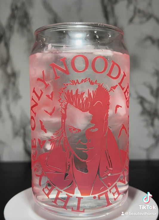 Lost Boys David color changing red permanent vinyl on libbey beer can glass