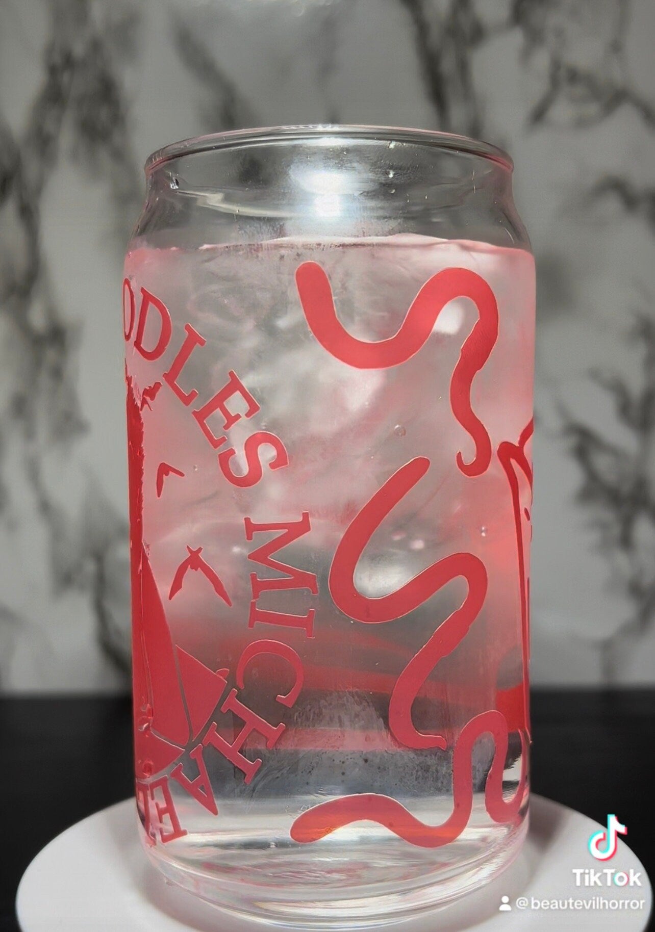 Lost Boys David color changing red permanent vinyl on libbey beer can glass