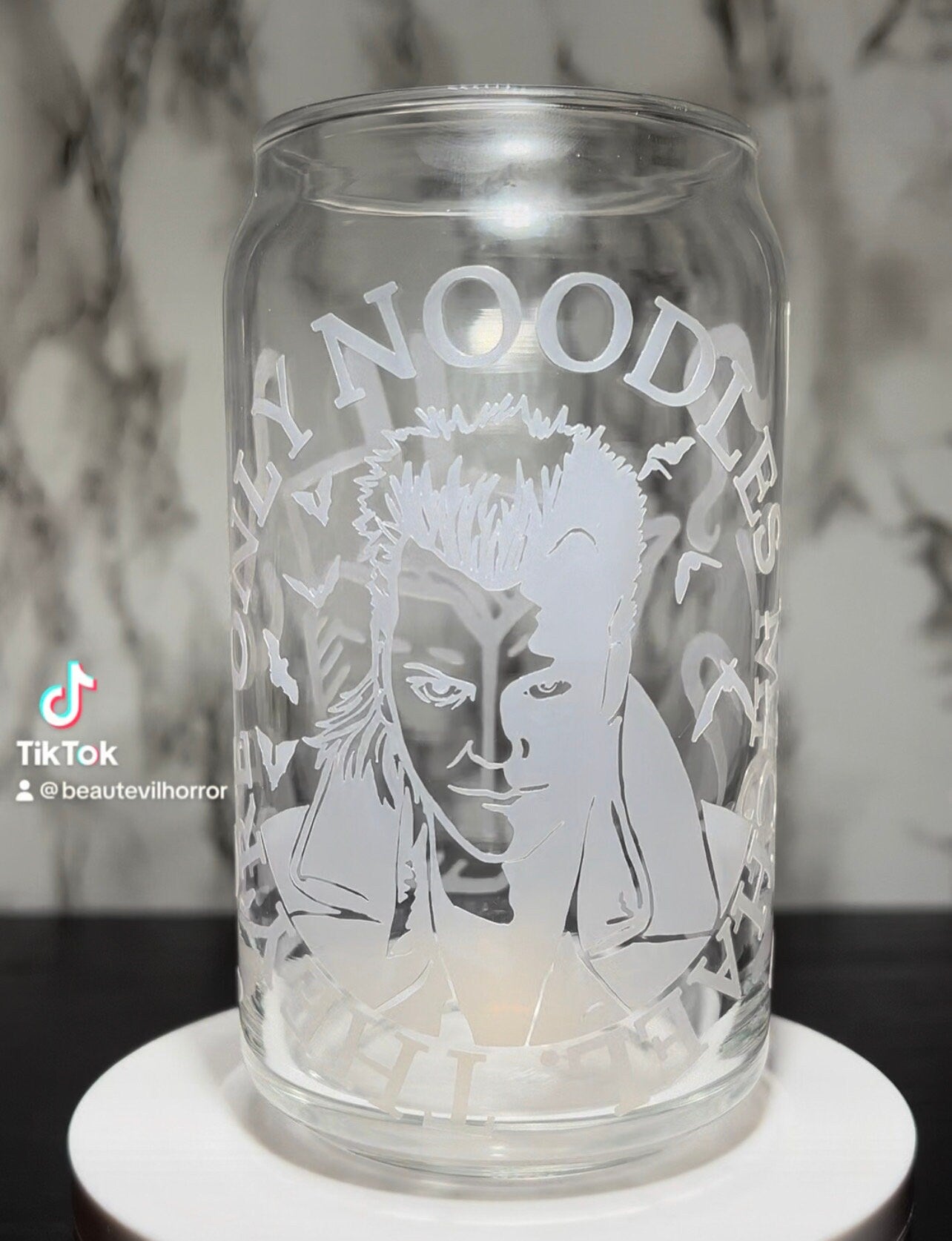 Lost Boys David color changing red permanent vinyl on libbey beer can glass