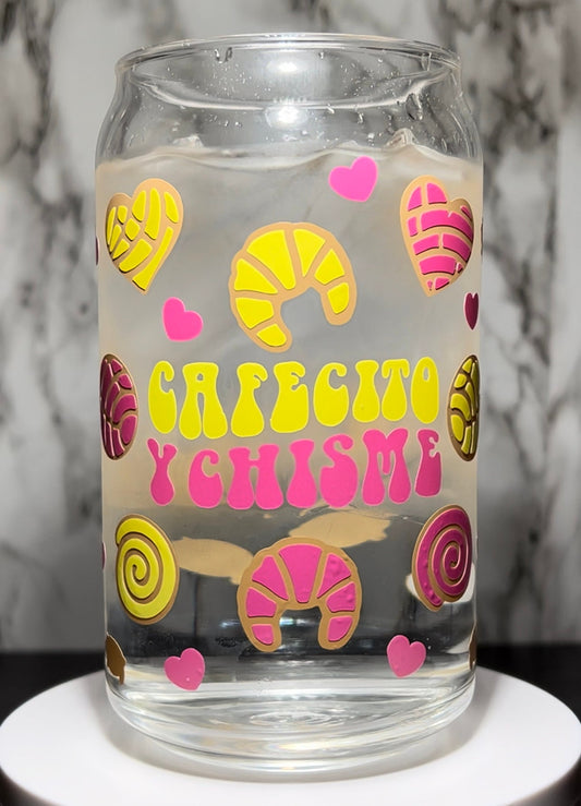 Cafecito Y Chisme color changing permanent vinyl on libbey beer can glass
