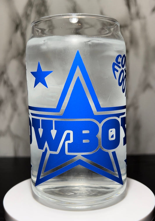 Cowboys cold color changing permanent vinyl on a libbey beer can glass