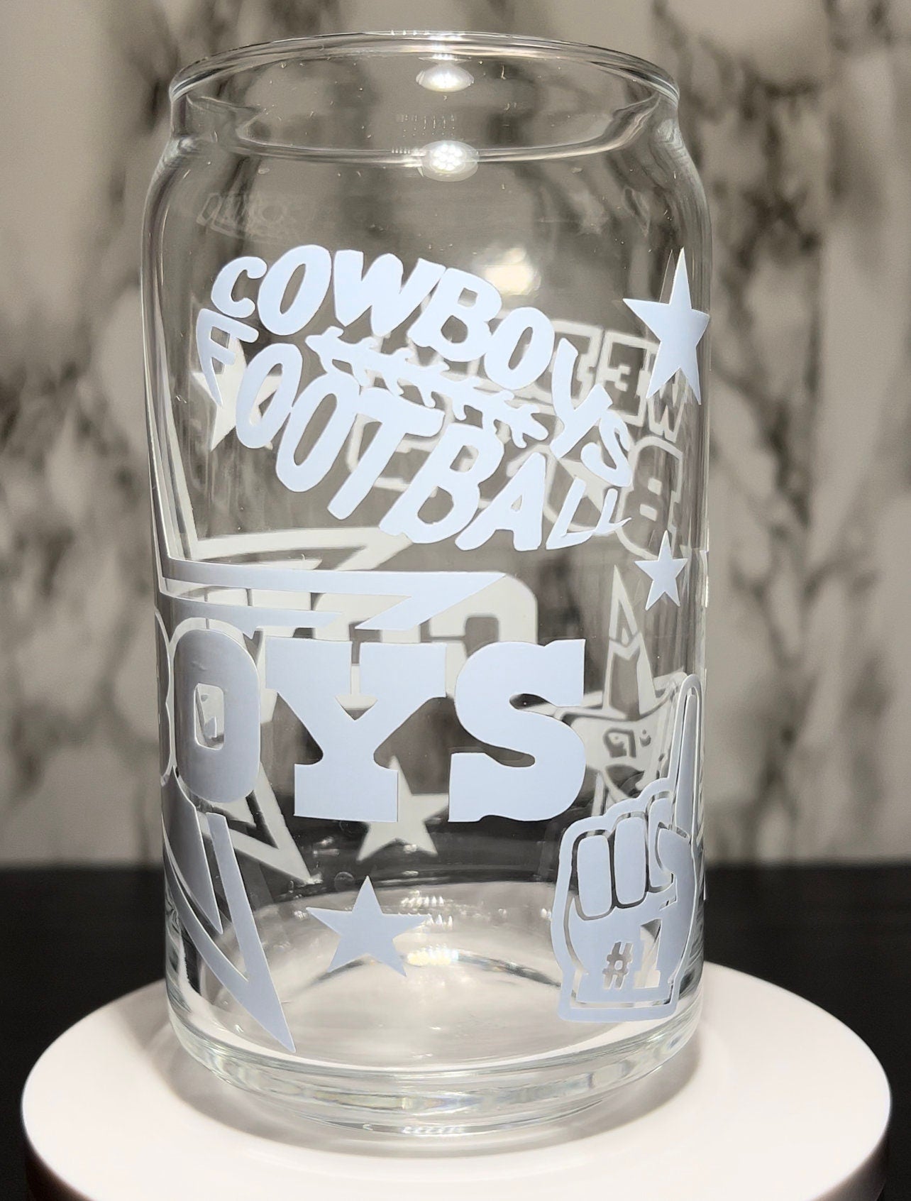 Cowboys cold color changing permanent vinyl on a libbey beer can glass