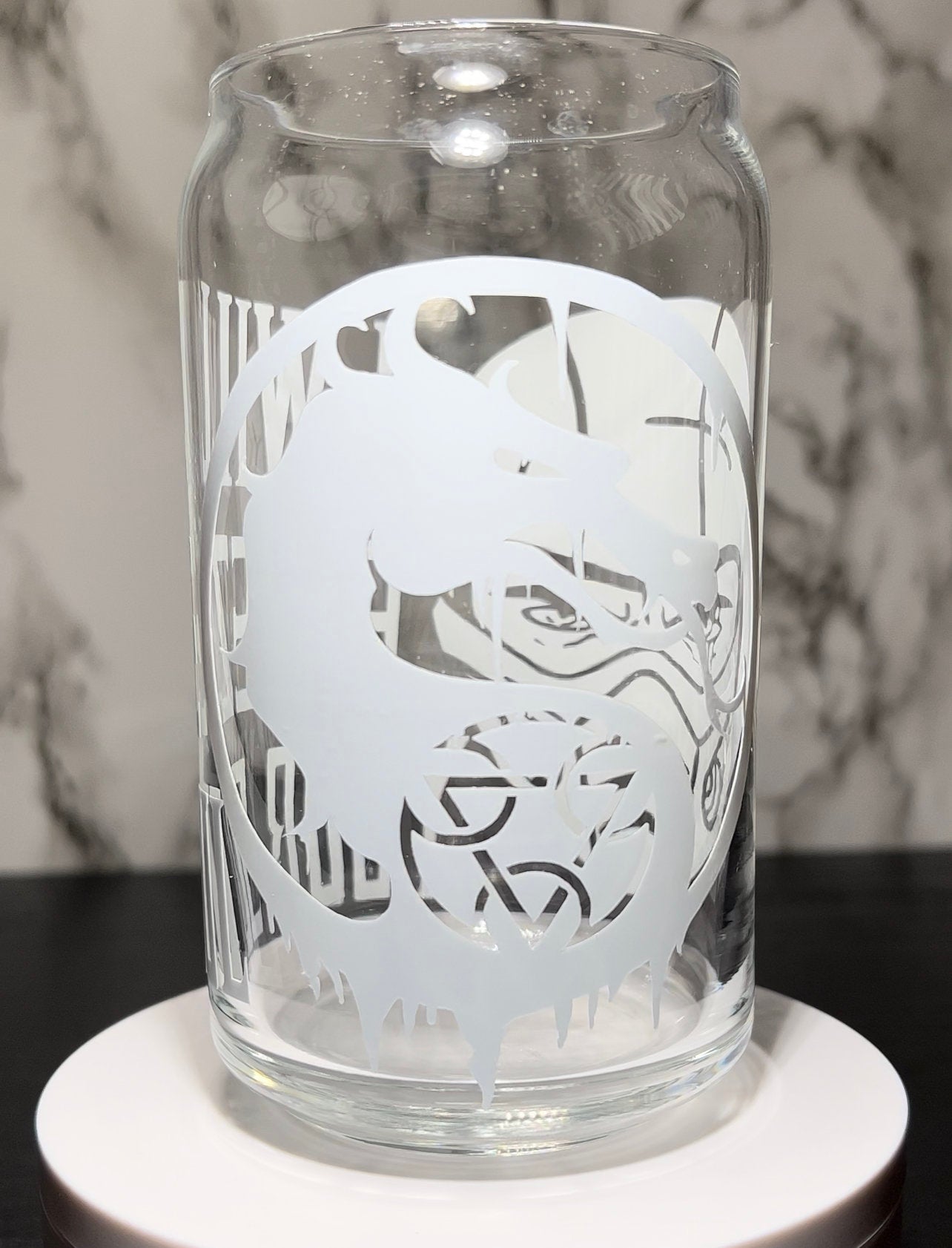 Sub Zero Mortal Kombat cold color changing permanent vinyl on a libbey beer can glass