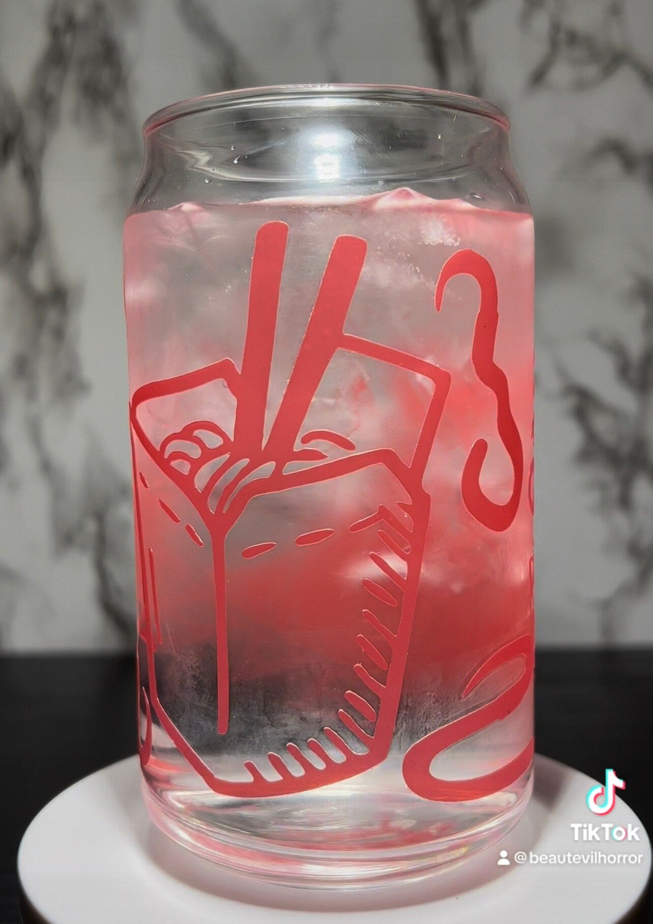 Lost Boys David color changing red permanent vinyl on libbey beer can glass