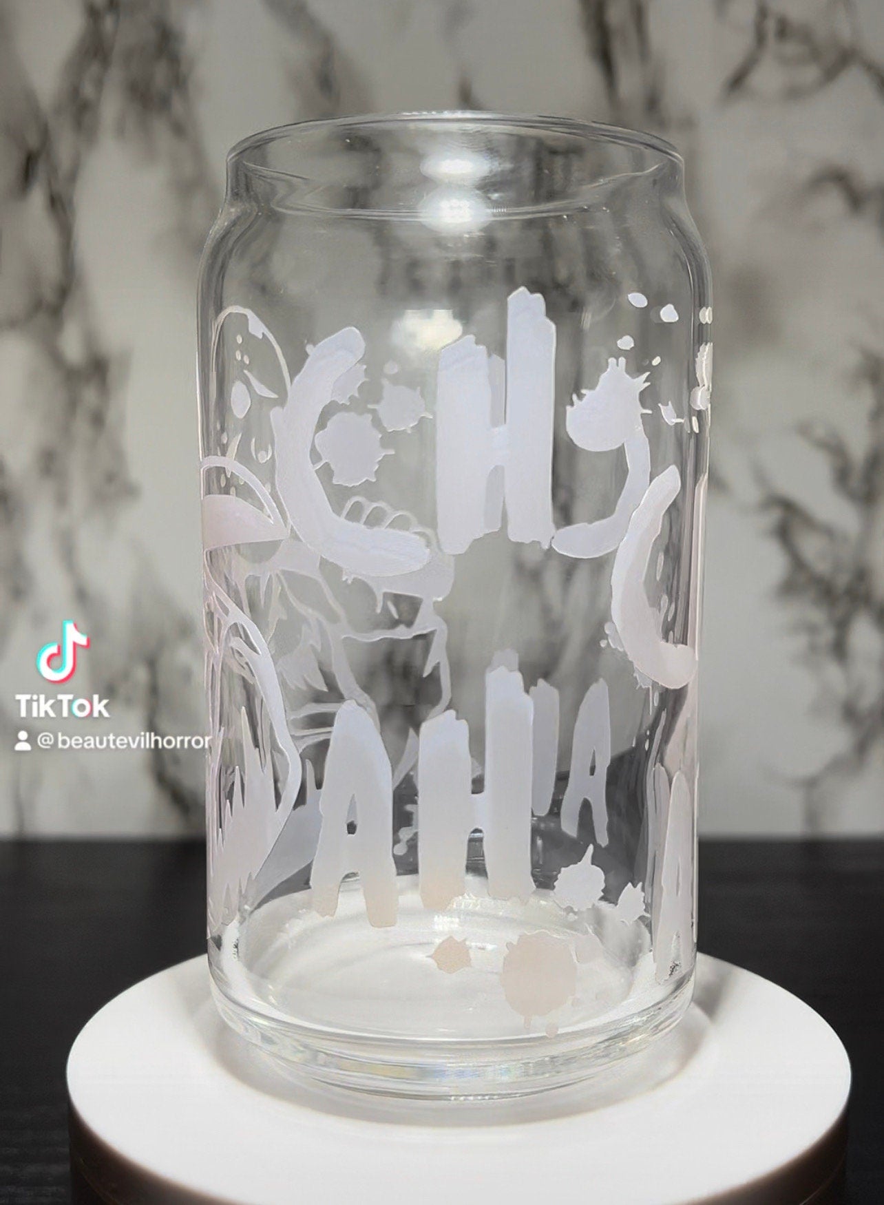All RED Ch Ch Ch Ah Ah Ah Jason Voorhees Friday the 13th color changing permanent vinyl on libbey beer can glass