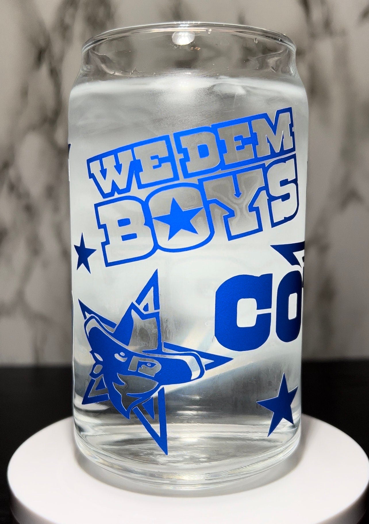 Cowboys cold color changing permanent vinyl on a libbey beer can glass