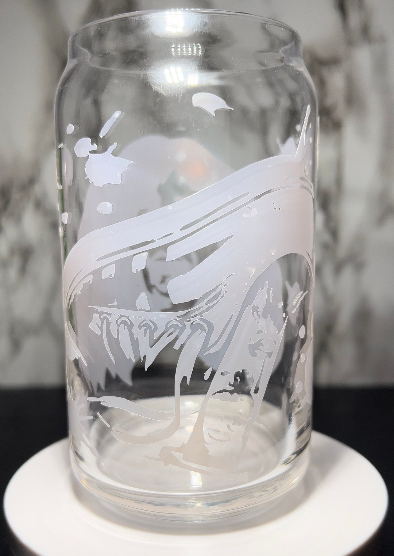 Sleepaway Camp color changing permanent vinyl on a libbey beer can glass