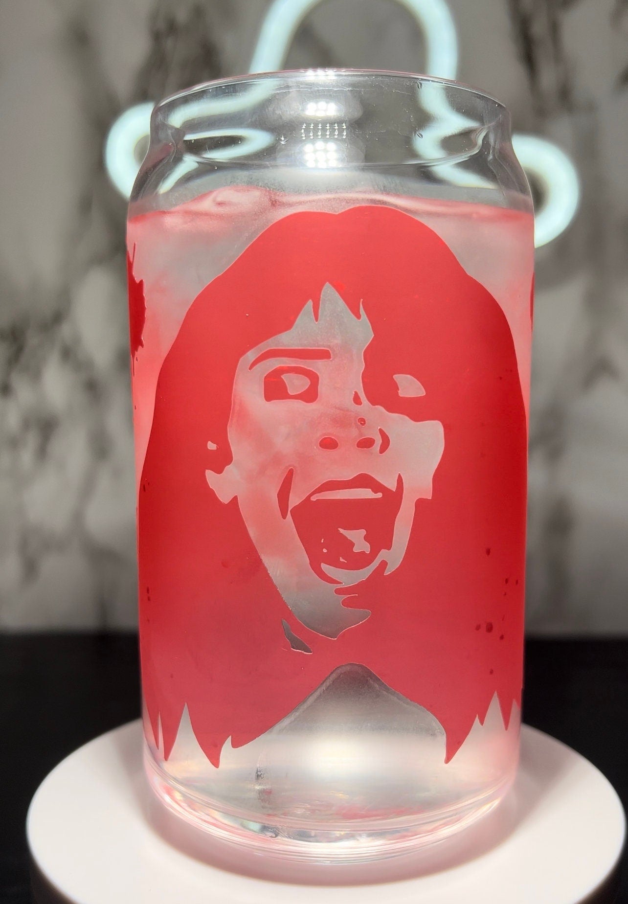 Sleepaway Camp color changing permanent vinyl on a libbey beer can glass