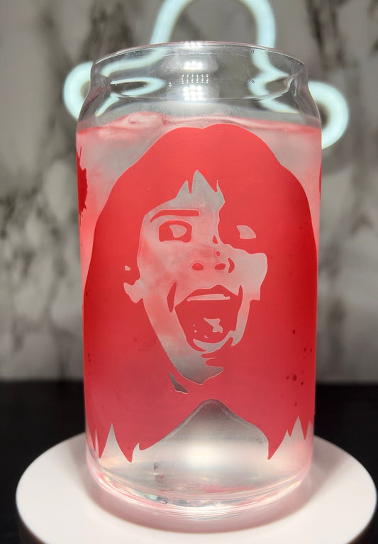 Sleepaway Camp color changing permanent vinyl on a libbey beer can glass