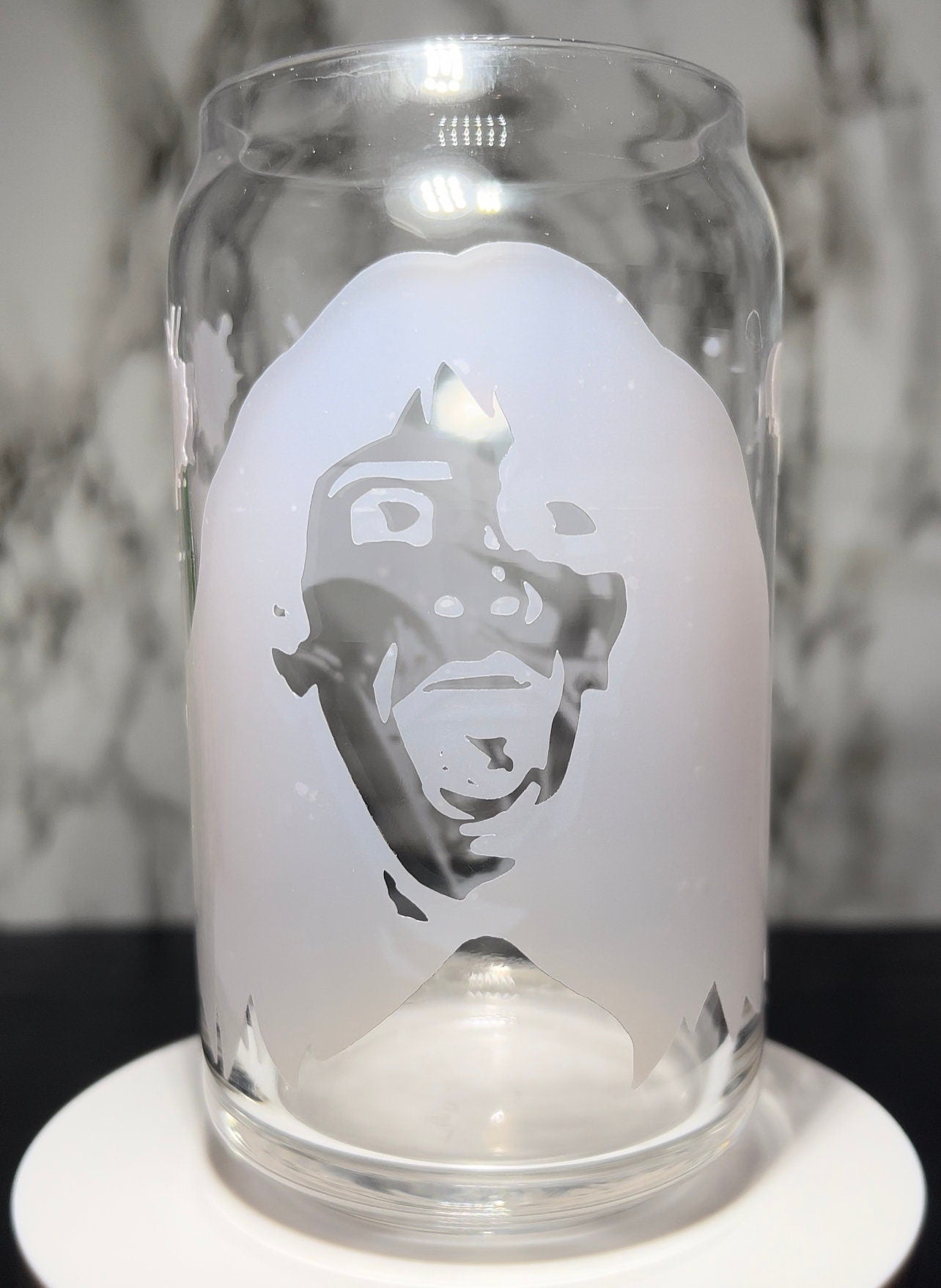 Sleepaway Camp color changing permanent vinyl on a libbey beer can glass
