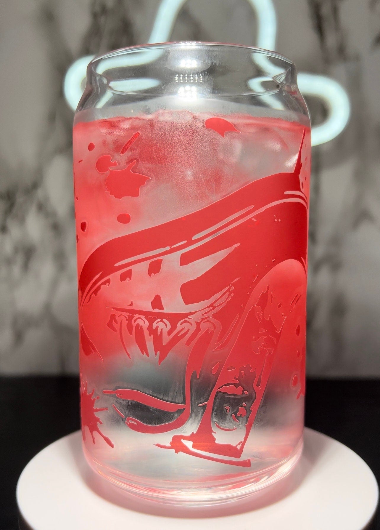 Sleepaway Camp color changing permanent vinyl on a libbey beer can glass