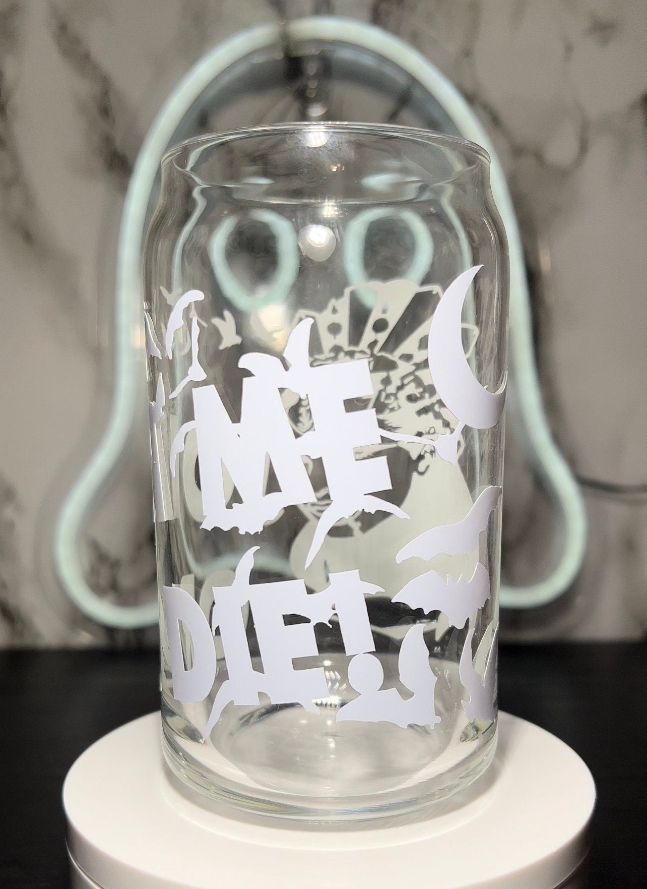 Queen of the Damned Akasha color changing permanent vinyl on a libbey beer can glass