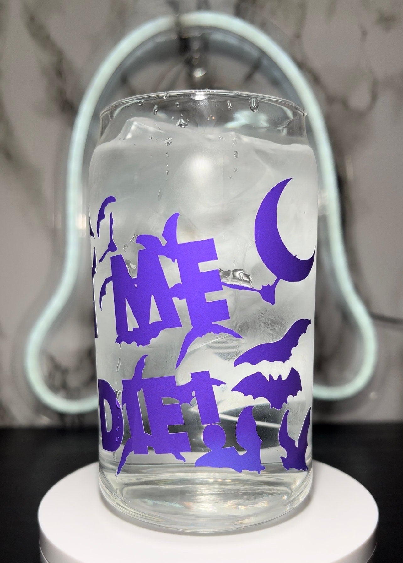 Queen of the Damned Akasha color changing permanent vinyl on a libbey beer can glass