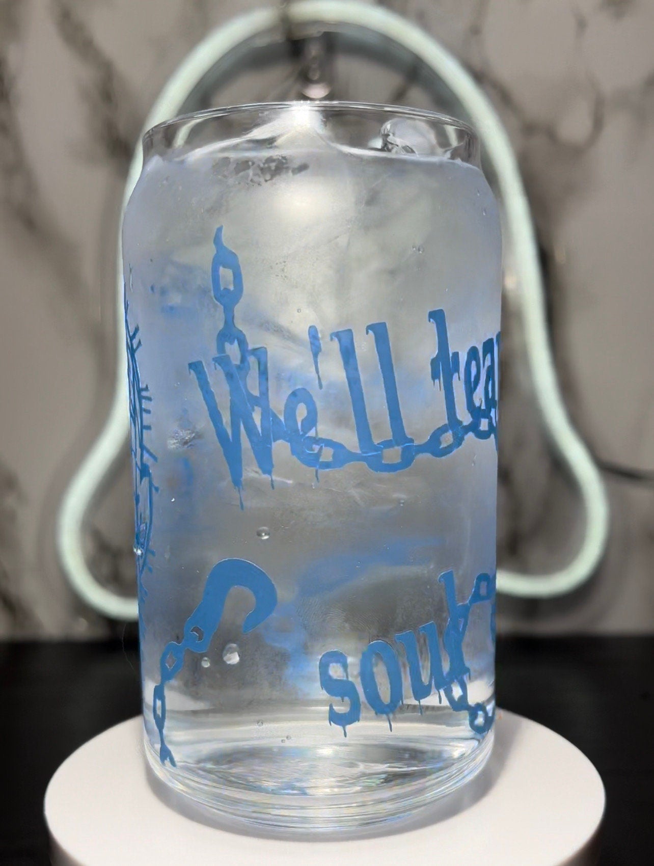 Pinhead from Hellraiser Color Blue changing permanent vinyl libbey beer can glass