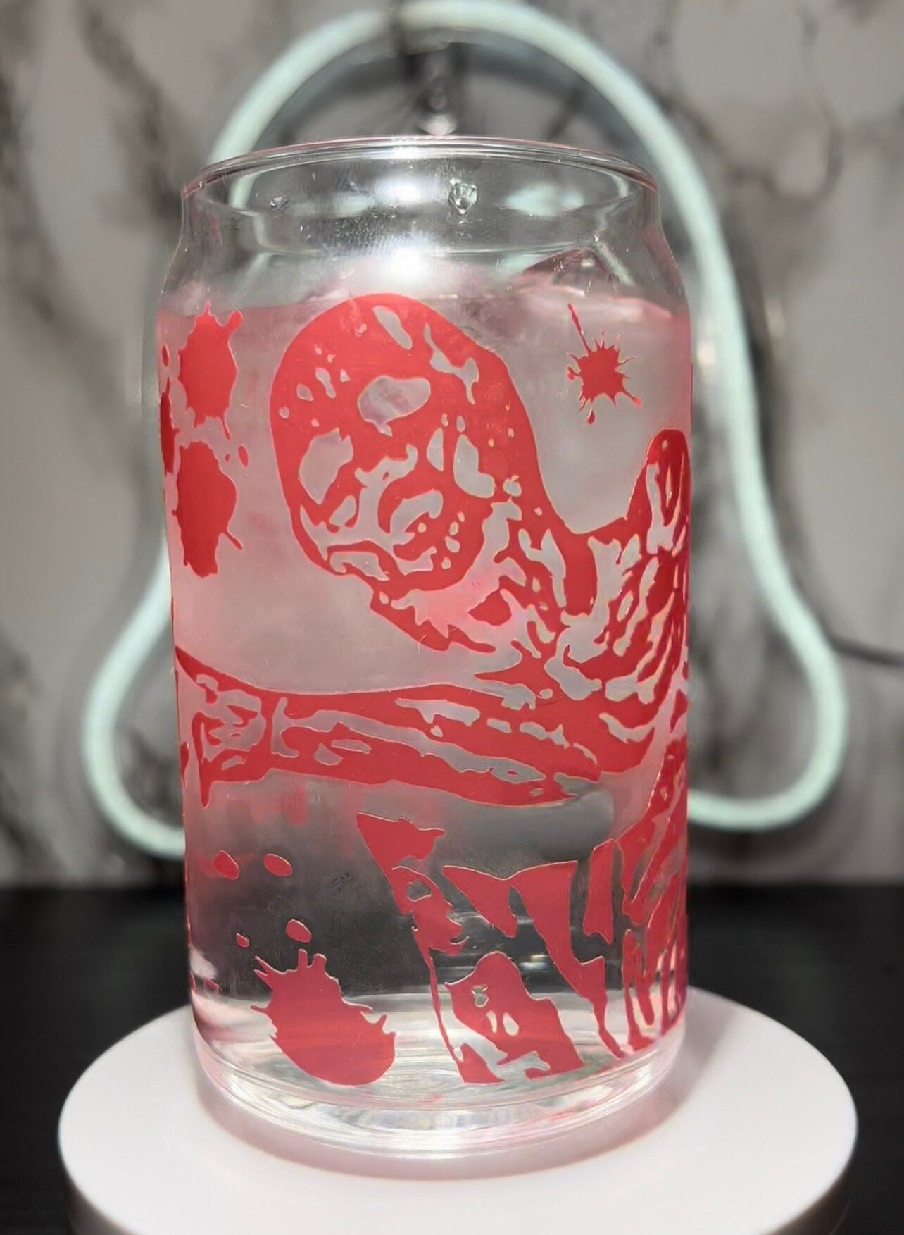 Frank Cotten from Hellraiser I Am In Hell Help Me color red changing permanent vinyl libbey beer can glass