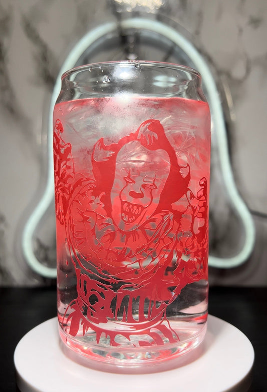 It Movie Pennywise cold color red changing permanent vinyl on a libbey beer can glass