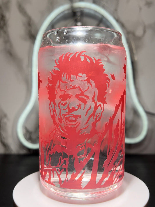 The Texas Chainsaw Massacre Leatherface cold color red changing permanent vinyl libbey beer can glass