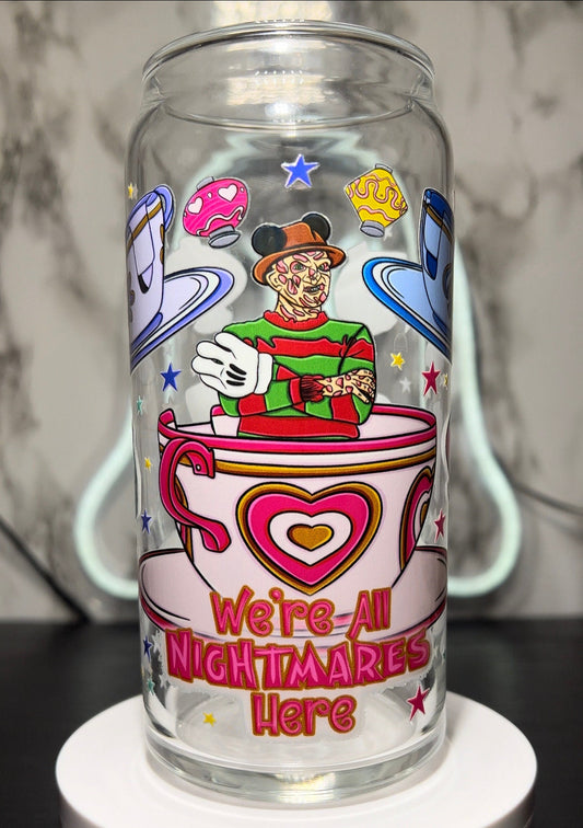 Disney Freddy Krueger Nightmare on Elm Street UVDTF on a 20 ounce libbey glass
