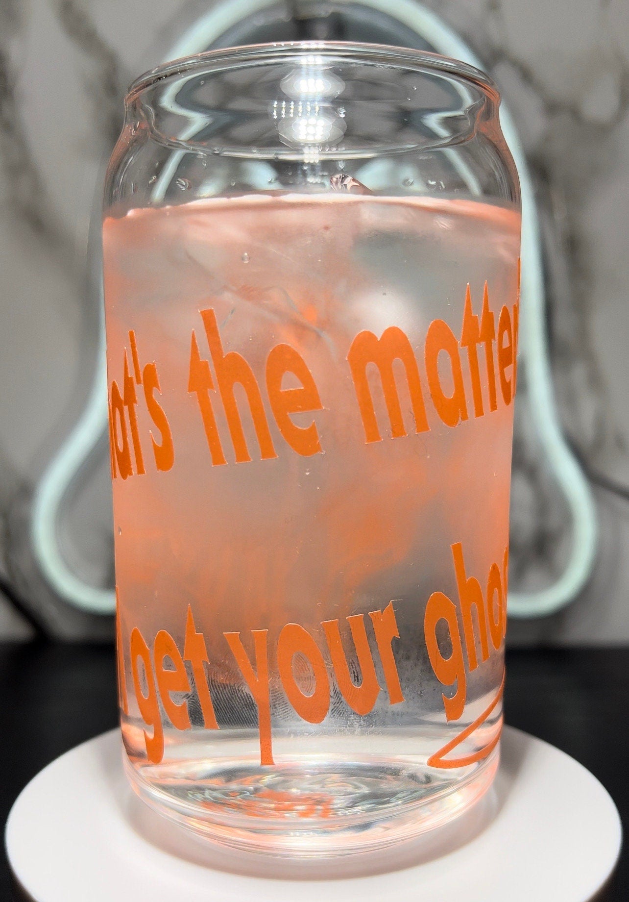 Ghost Bob Halloween Michael Myers color changing orange permanent vinyl on libbey beer can glass