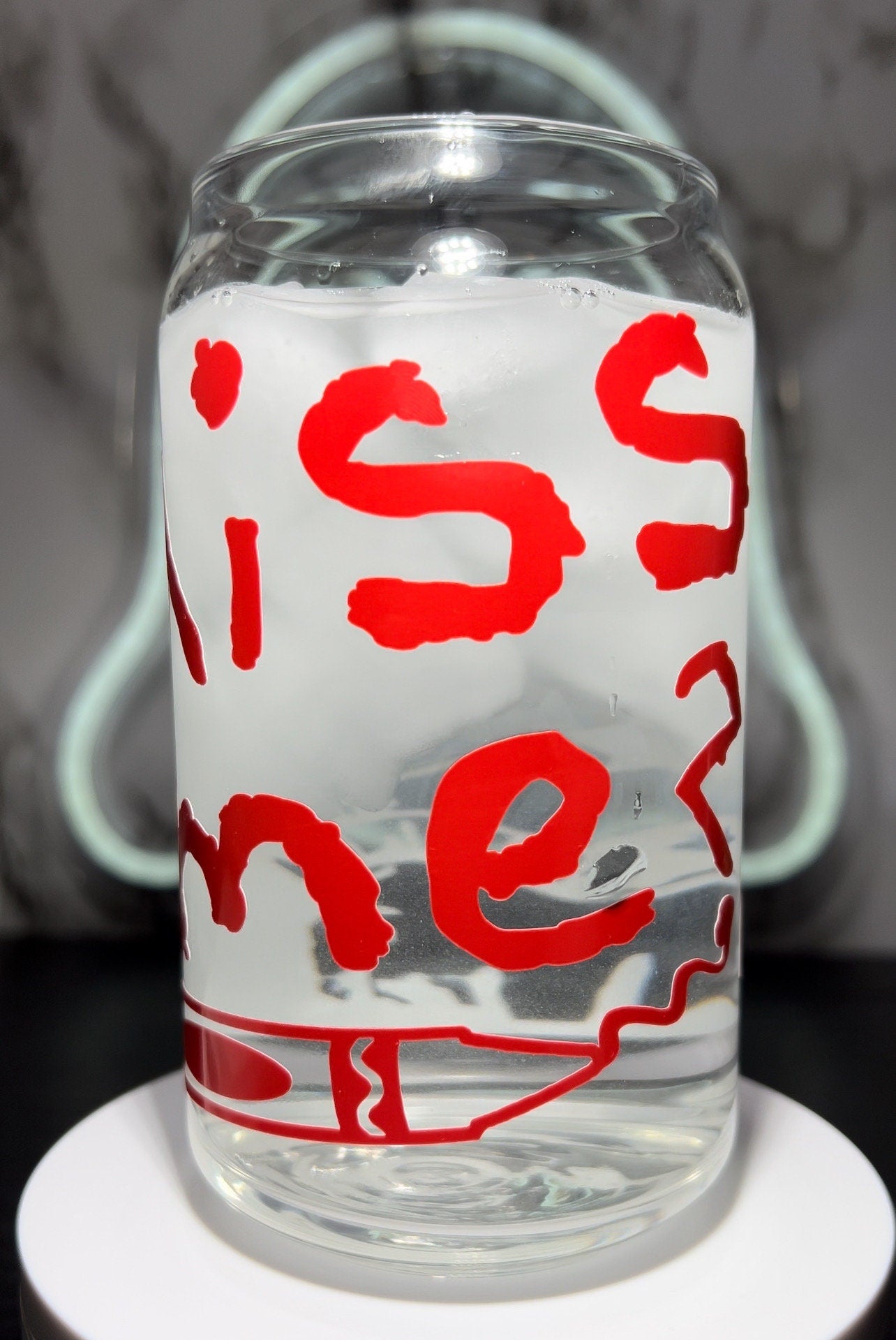 Annabelle The Conjuring color changing red permanent vinyl on a libbey beer can glass