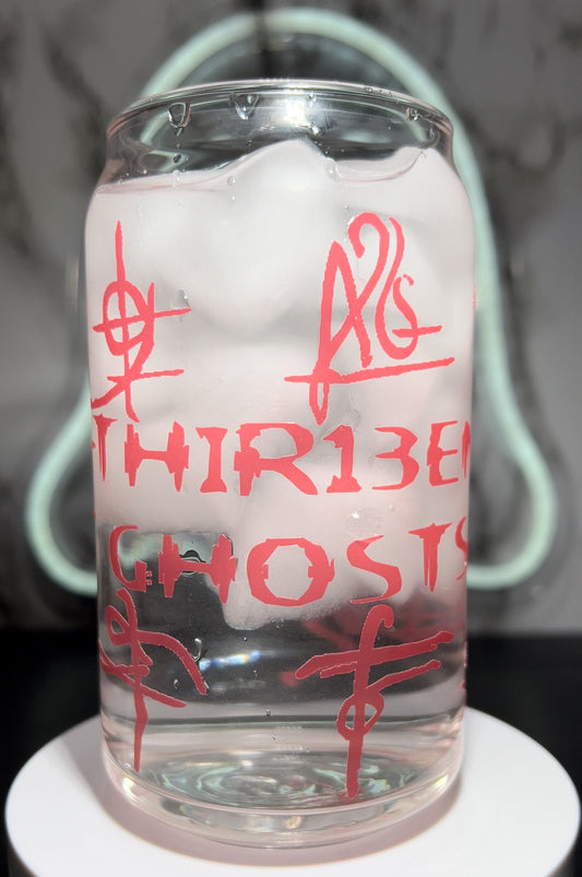 13 Ghosts Thirteen Ghosts color changing red permanent vinyl on a libbey beer can glass