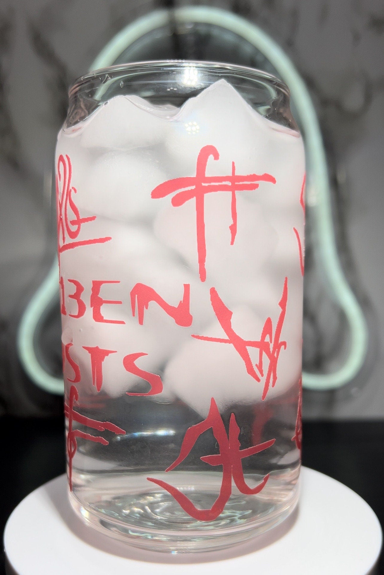 13 Ghosts Thirteen Ghosts color changing red permanent vinyl on a libbey beer can glass