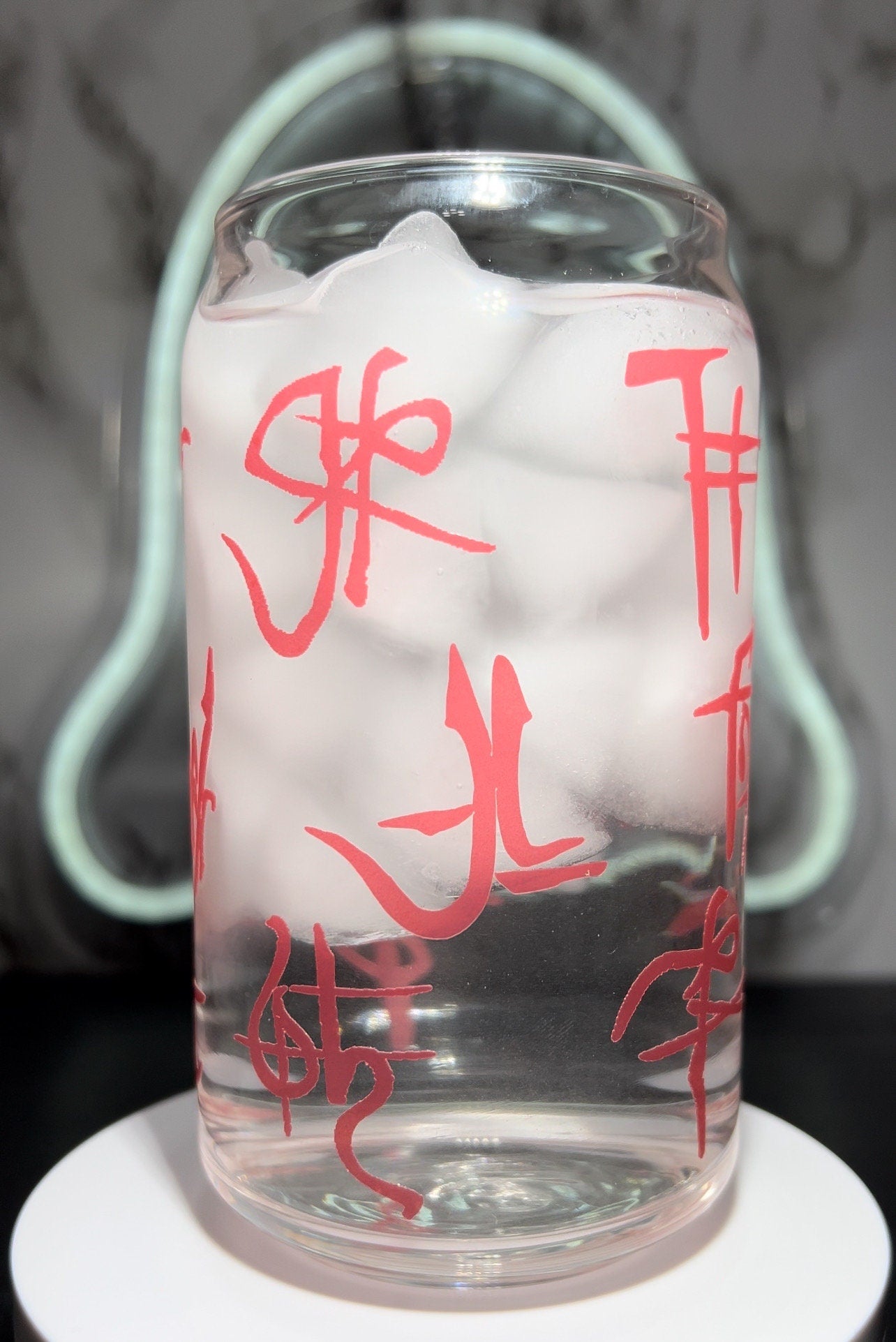 13 Ghosts Thirteen Ghosts color changing red permanent vinyl on a libbey beer can glass