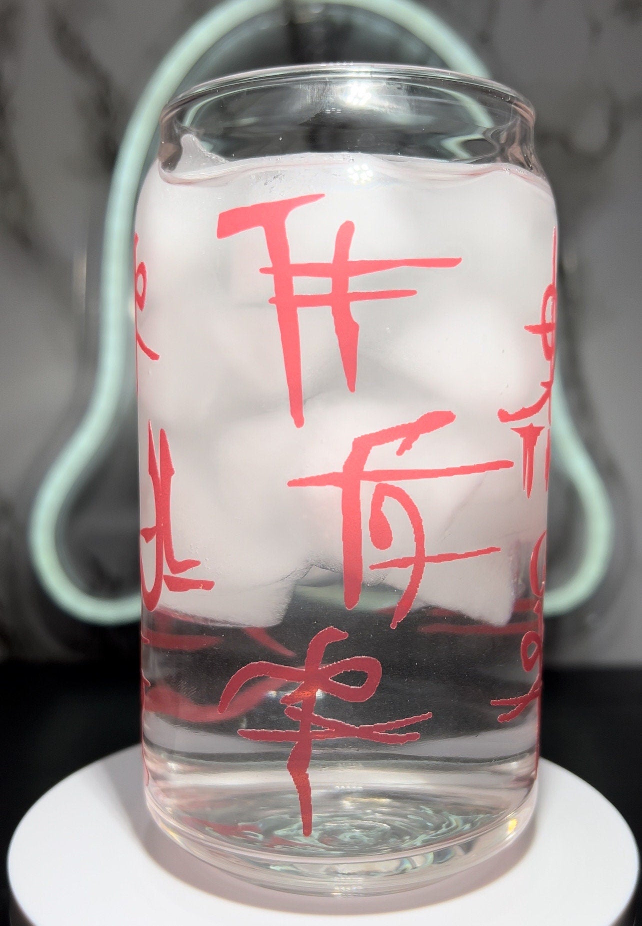 13 Ghosts Thirteen Ghosts color changing red permanent vinyl on a libbey beer can glass