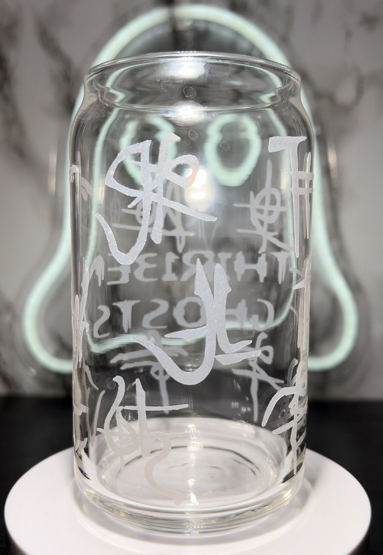 13 Ghosts Thirteen Ghosts color changing red permanent vinyl on a libbey beer can glass