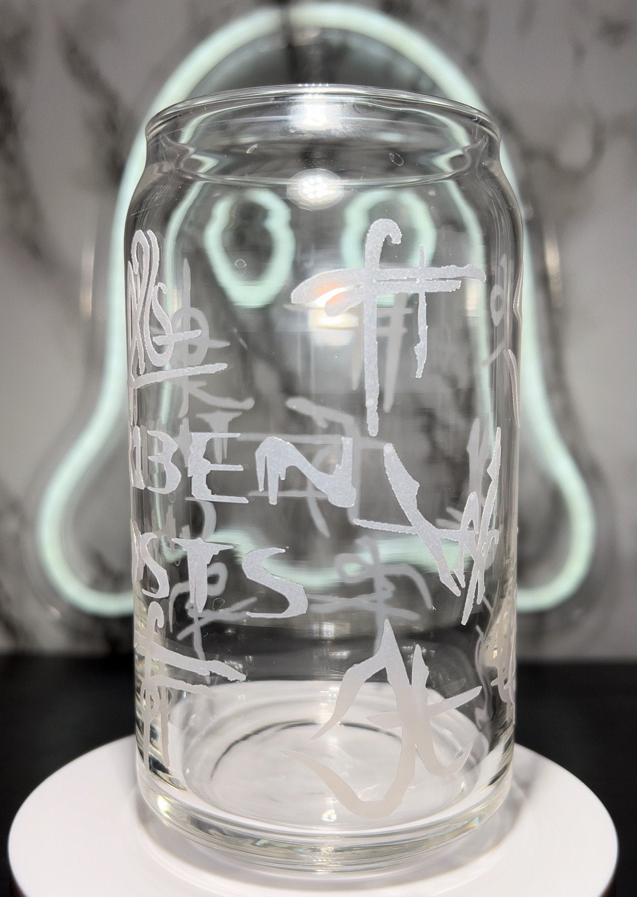 13 Ghosts Thirteen Ghosts color changing red permanent vinyl on a libbey beer can glass