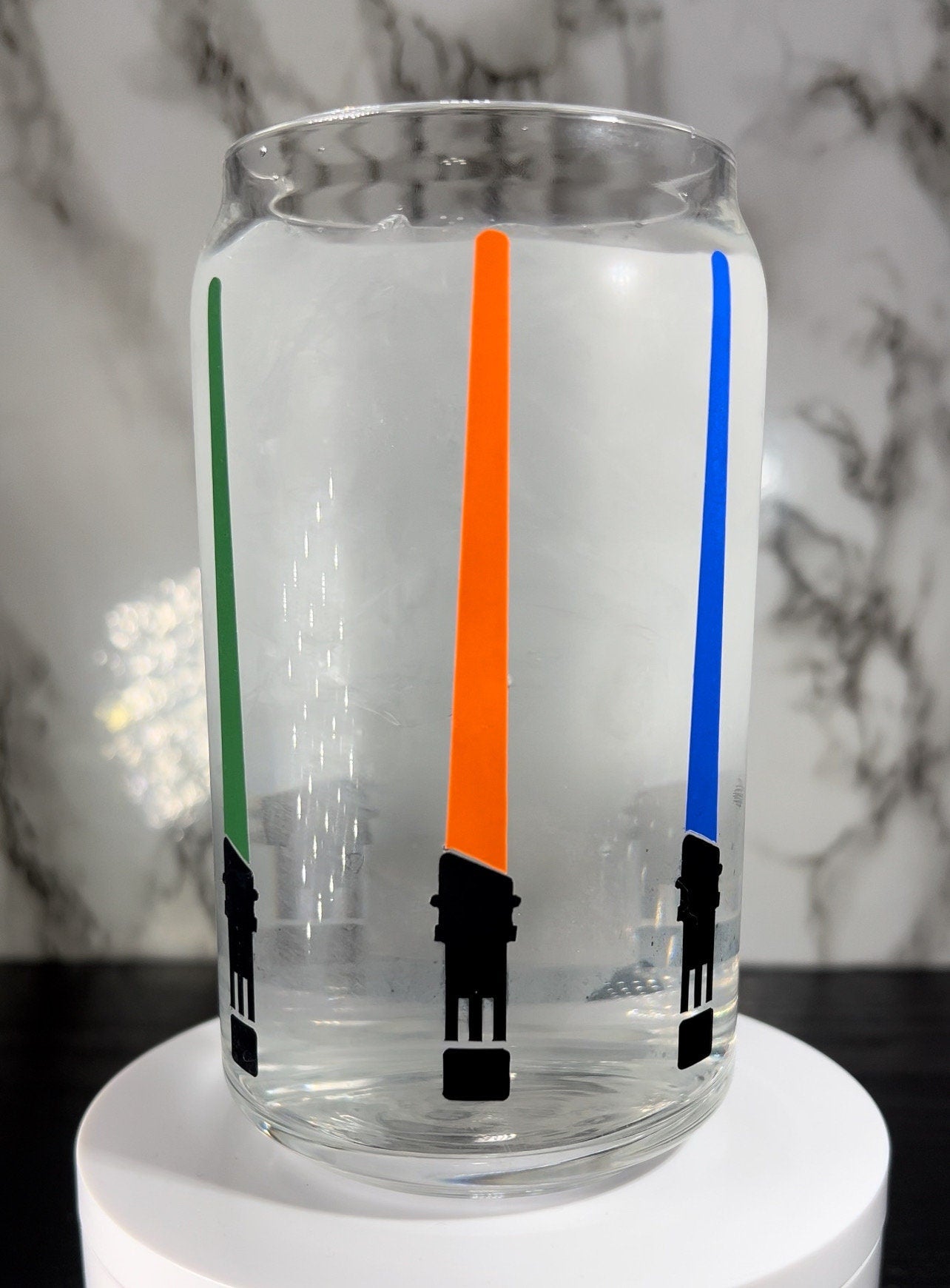 Star Wars Lightsabers color changing permanent vinyl on a libbey beer can glass