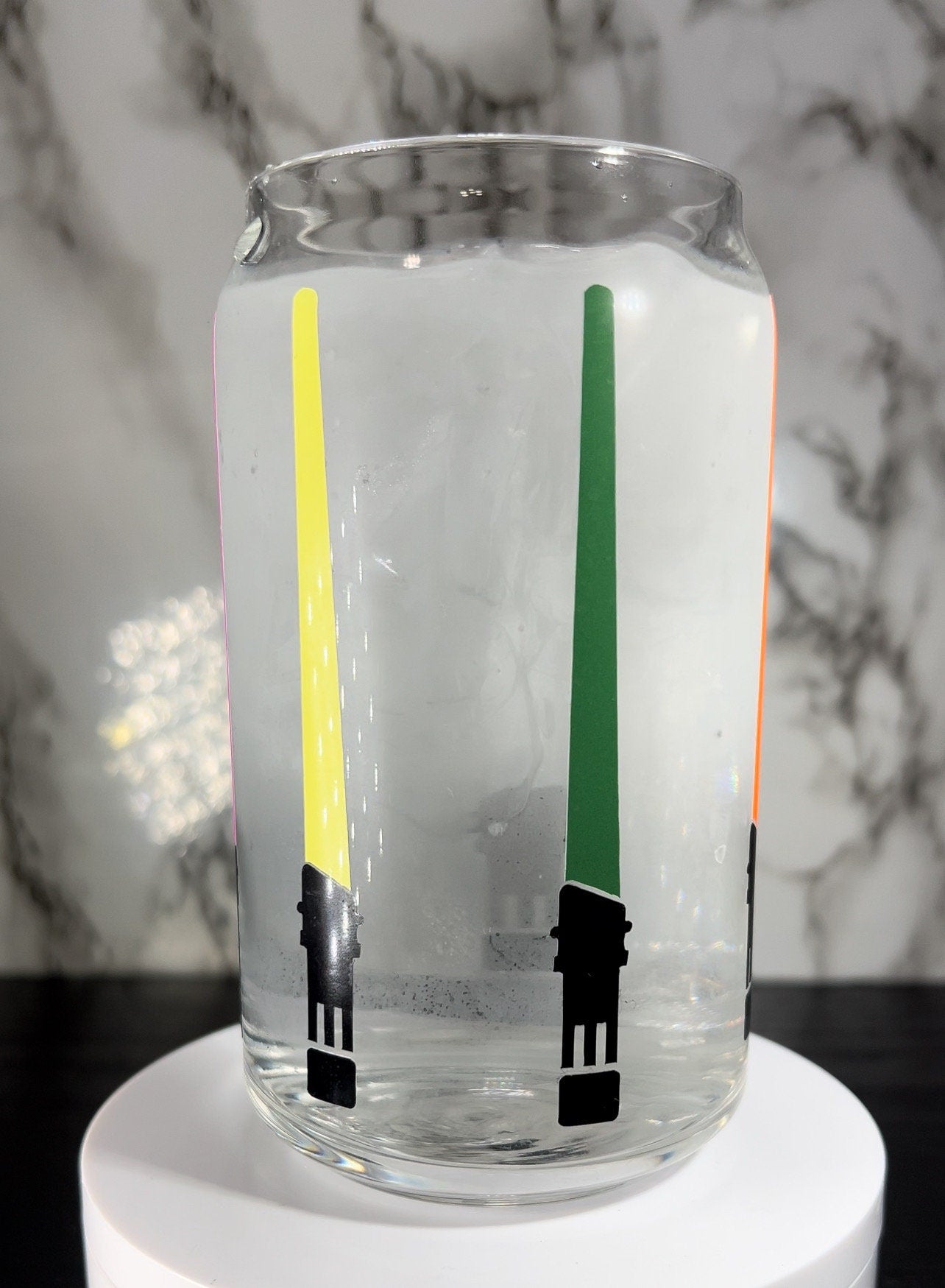 Star Wars Lightsabers color changing permanent vinyl on a libbey beer can glass