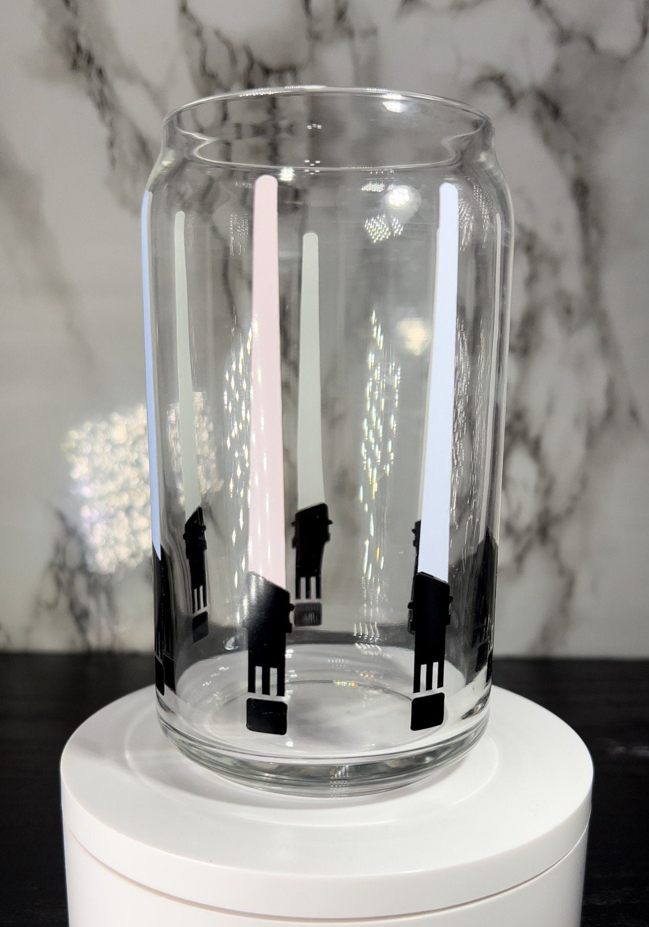 Star Wars Lightsabers color changing permanent vinyl on a libbey beer can glass