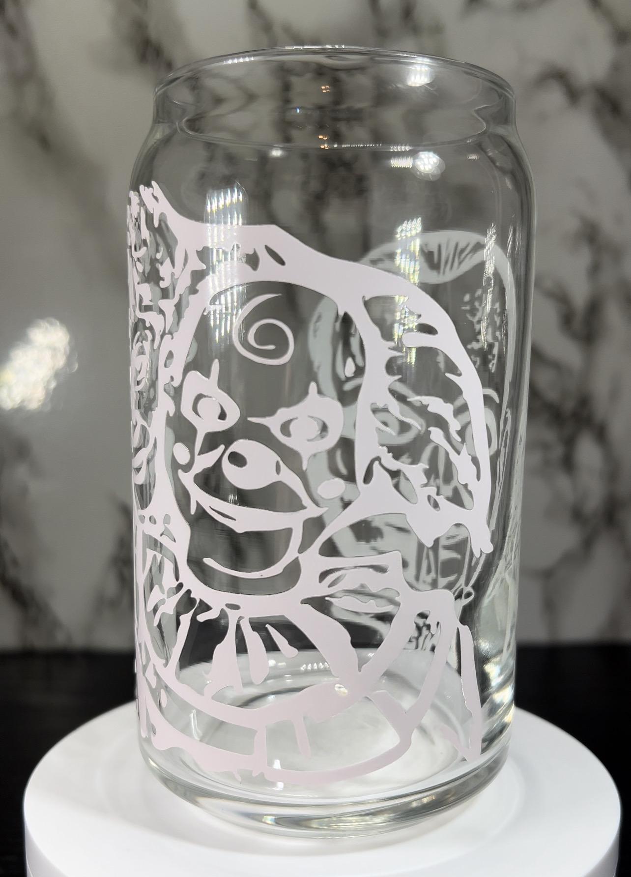 Dead Silence color changing permanent vinyl on a libbey beer can glass