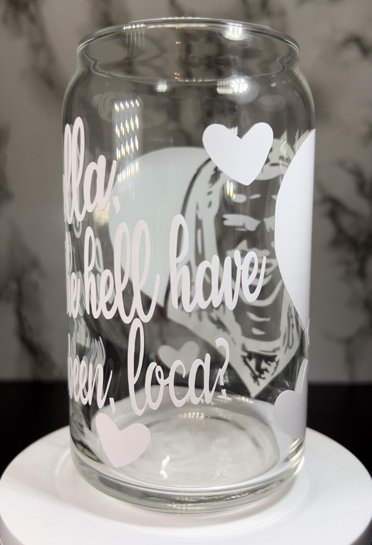 Twilight Team Jacob Black. Bella, Where the hell have you been, loca? color changing permanent vinyl on a beer can libbey glass.