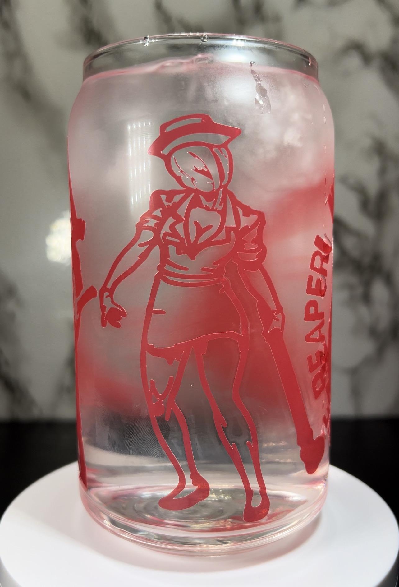 Silent Hill color changing permanent vinyl on a libbey beer can glass