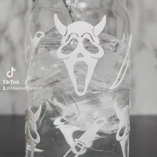 Devil Scream Ghostface color changing permanent vinyl on a libbey beer can glass