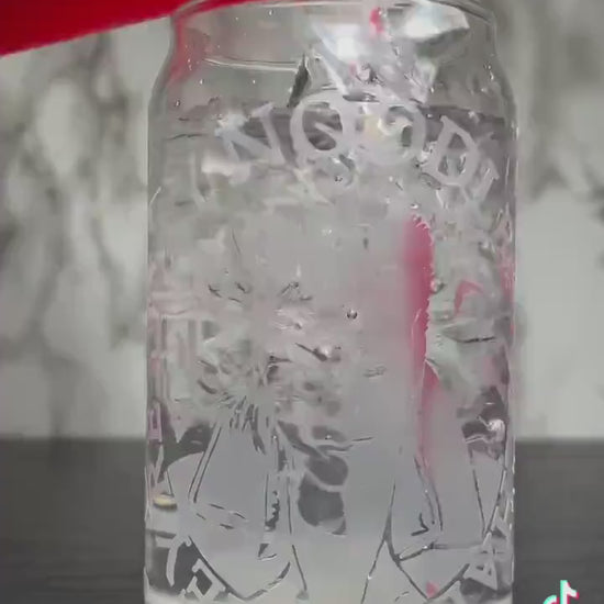 Lost Boys David color changing red permanent vinyl on libbey beer can glass