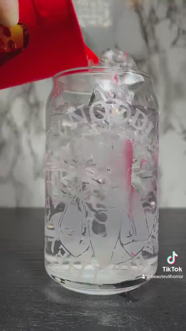 Lost Boys David color changing red permanent vinyl on libbey beer can glass