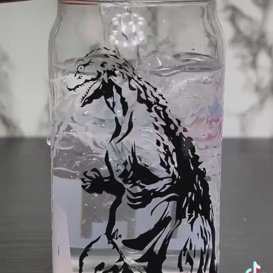 Gojira Godzilla color changing permanent vinyl on a libbey beer can glass