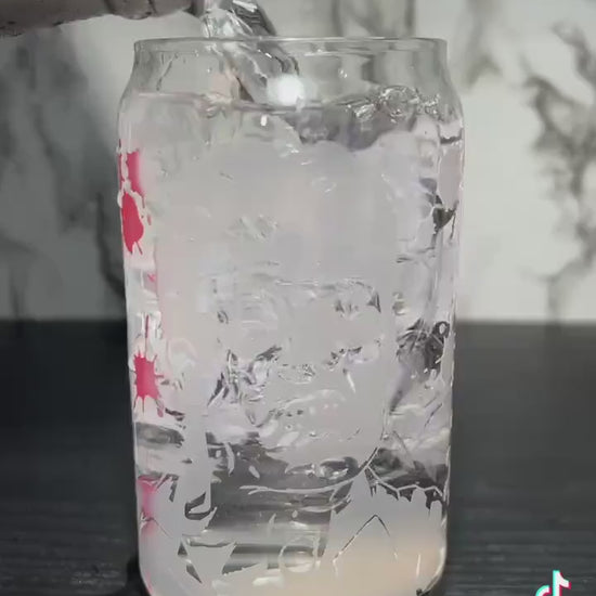 Evil Dead Ash color changing permanent vinyl on a libbey beer can glass