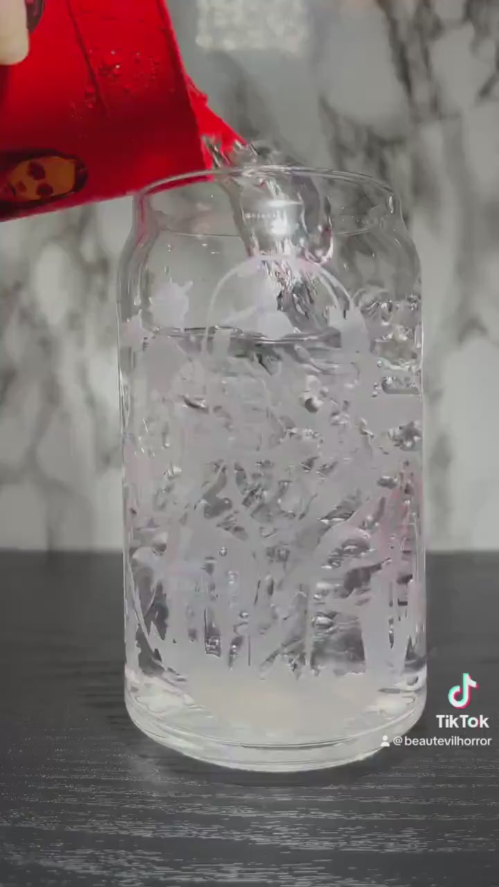 All RED Ch Ch Ch Ah Ah Ah Jason Voorhees Friday the 13th color changing permanent vinyl on libbey beer can glass