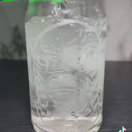 Creature From The Black Lagoon color changing permanent vinyl on libbey beer can glass